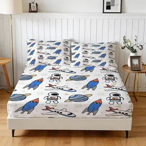 Whimsical Outer Space Astronaut Fitted Sheet Set, 1 Fitted Sheet & 2 Pillowcases, Soft Cozy Bedding for Bedroom, Dorm & Apartment, Perfect Gift for Space Lovers & Room Makeover