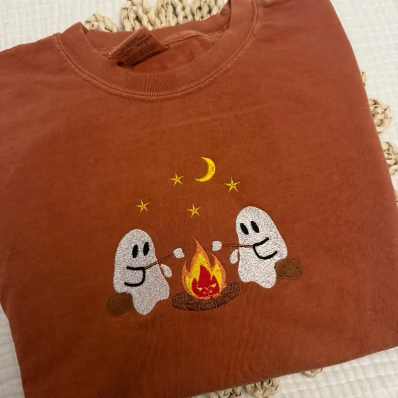 Ghosts camping SWEATSHIRT embroidered Comfort Colors spooky season Halloween