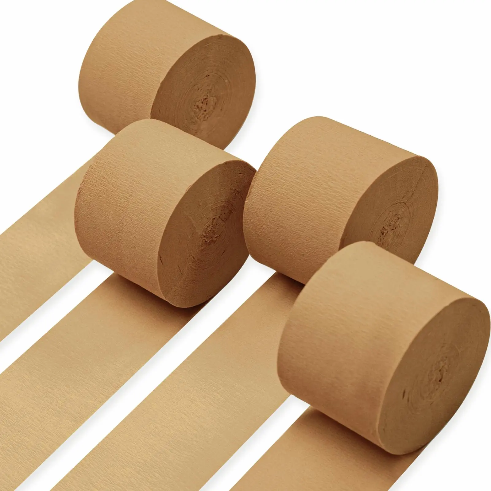 PartyWoo Thick Light Brown Crepe Paper Streamers, 4-Roll Foldable Rolling 1.8-In Wide 328ft Pack, Nude Boho Neutral Backdrop Decor for Wedding, Happy Birthday, Anniversary Party Supply Door & Wall Decor