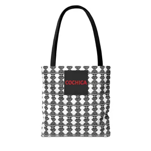 Black White Geometric Pattern Tote Bag | Repeating Tribal Motif