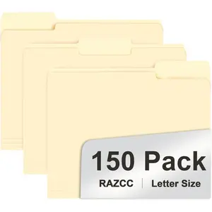 150 Pack 1/3 Cut Tab Letter Size Manila File Folders with Tab, Great for Organizing and Easy File Storage