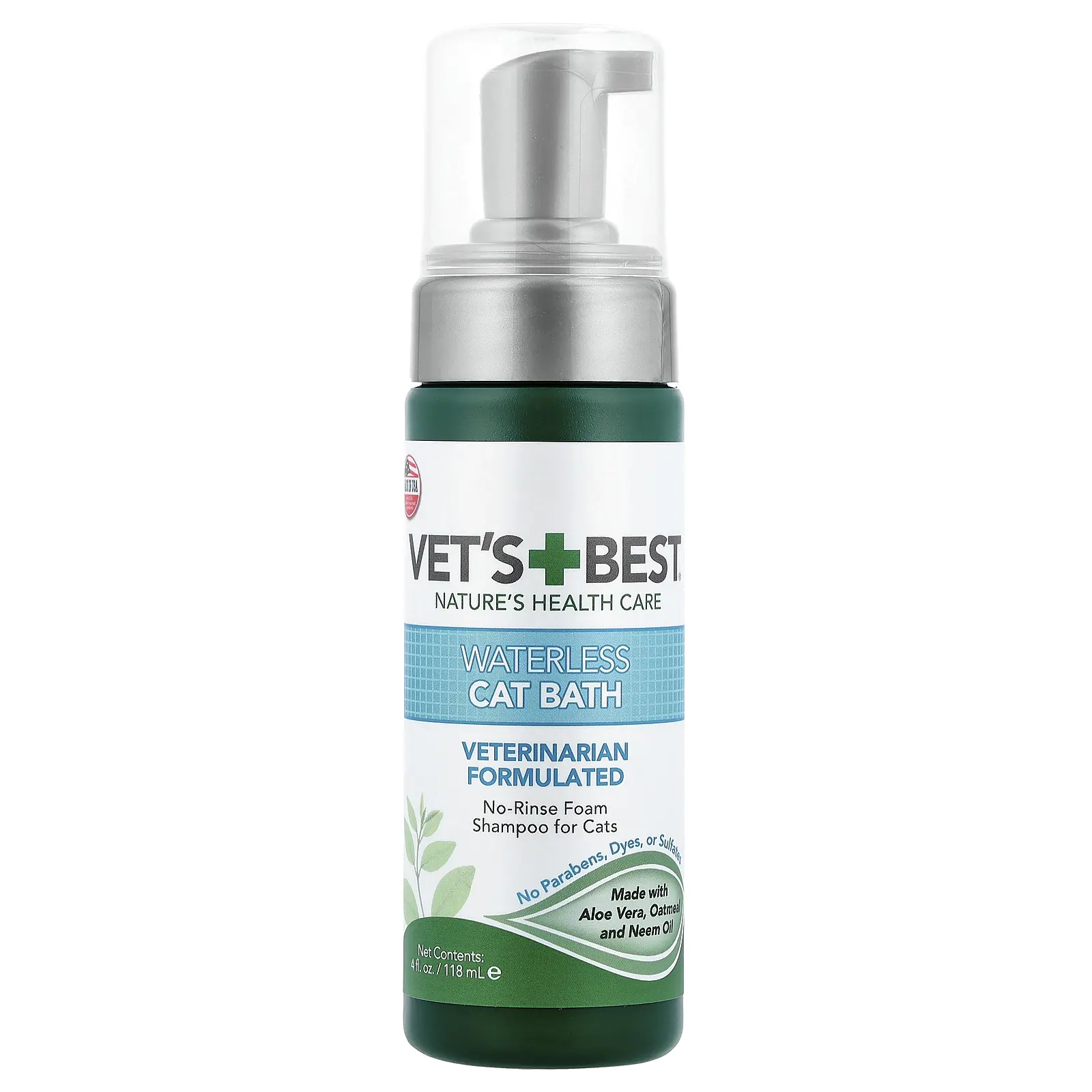 Vet's Best Waterless Cat Bath, No-Rinse Foam Shampoo For Cats, 4 fl oz (118 ml)