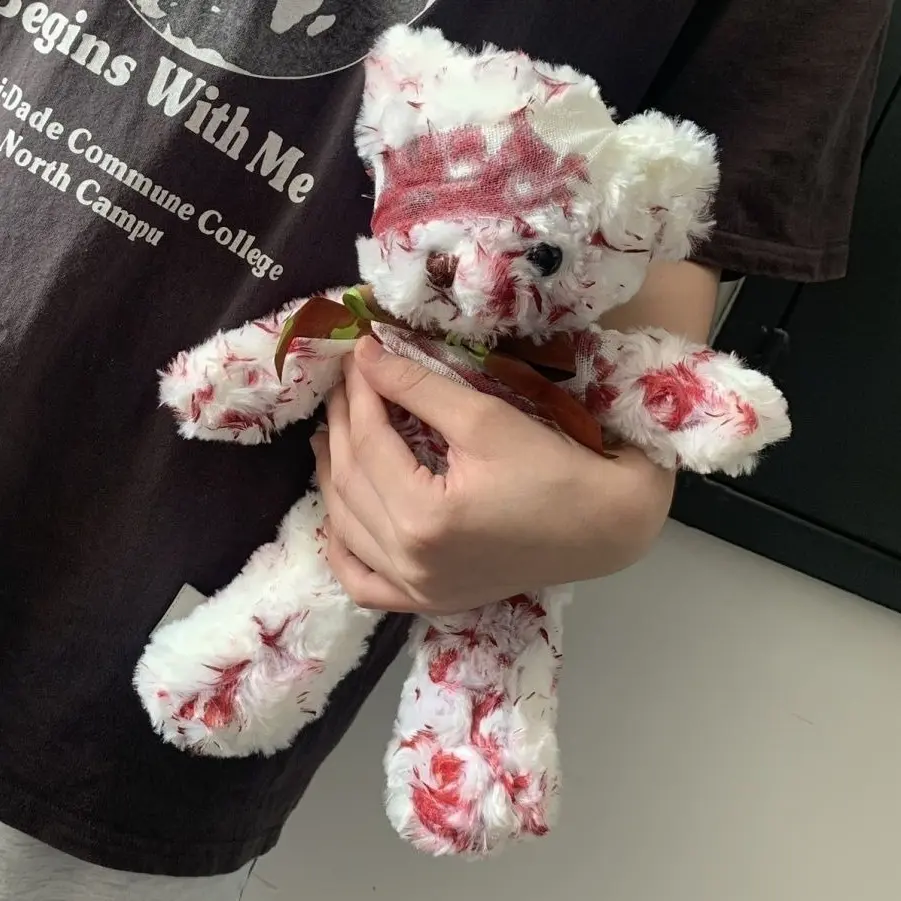 Halloween Traumatic Stuffed Animal With Bandages Dark Academia Macabre Decoration Rose Teddy Bear Durable Soft Fluffy