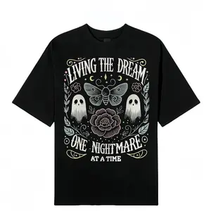 Living The Dream One Nightmare At A Time T-Shirt | Spooky Ghost Moth Graphic Tee | Gothic Floral Humor Shirt | Pastel Goth Gift Idea | Casual Witchy Streetwear | TikTok Trend Top