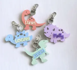 Dinosaur Acrylic Key Tag with Personalized name for Purse, Backpack, Luggage, Diaper Bag, Gym Bags, Key Chains, or Party Favors