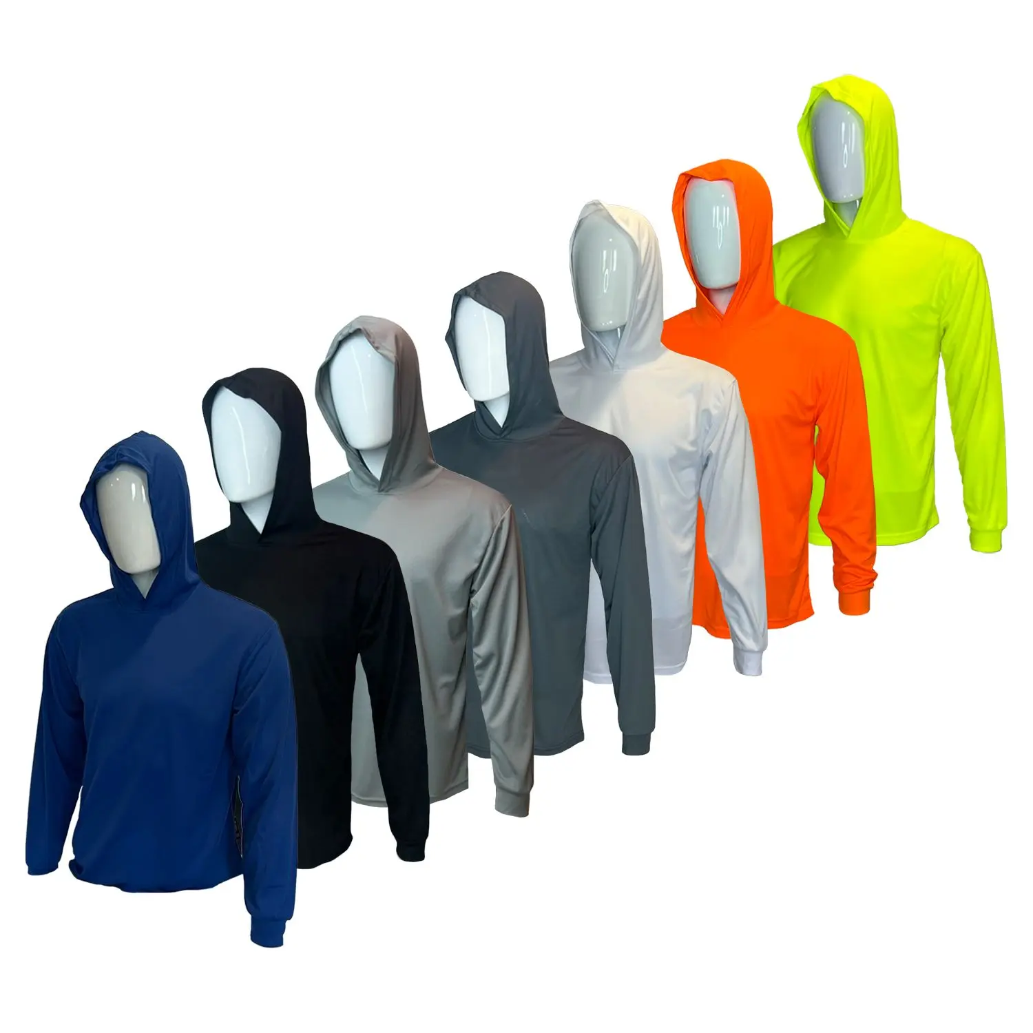 7 SHIRT PACK Hi Visibility ultra light weigh Long sleeve hoodie shirt / 100 % polyester birdeye Fabric for quick dry AVAIALBE IN VARIOUS COLORS 7 SHIRT PACK Hi Visibility ultra light weigh Long sleeve hoodie shirt / 100 % polyester birdeye Fabric for quick dry AVAIALBE IN VARIOUS COLORS