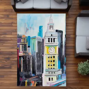 Begin Home Decor C1ROAR57B1NA6L 5 x 7 ft. Colorful Cityscape of Manhattan - Yellow Cities Outdoor Rug - Rectangle