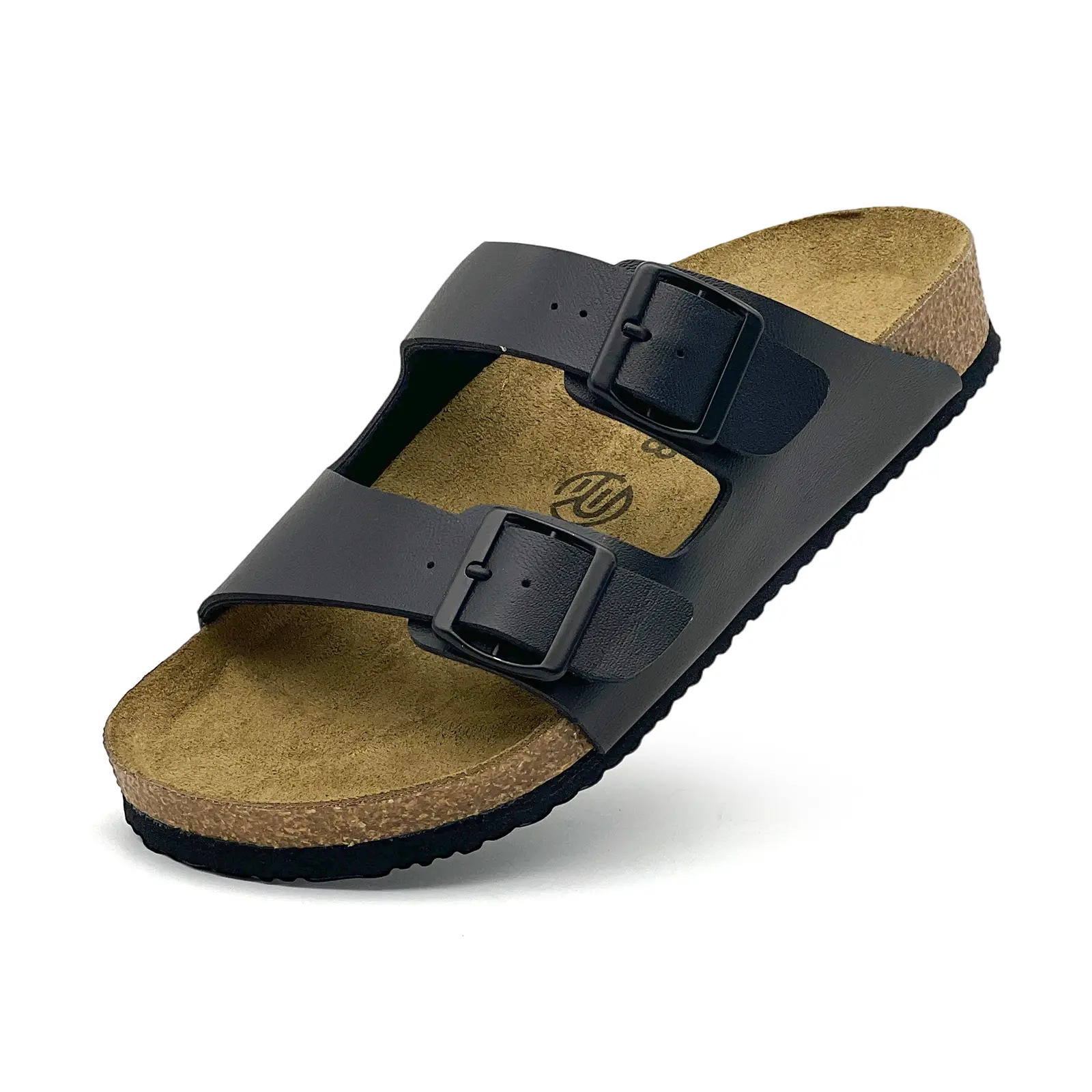Unisex Double-Buckle Sandals, PU Leather Cork Footbed, Waterproof Non-Slip Summer Shoes for Casual Outings •
