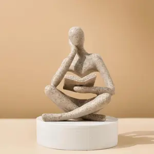 Style-A Beige, Creative Abstract Thinker Bookend for  Aesthetic, Study, and  Cabinet - Stylish Shelf Decor Accent and Thoughtful  for Living Room, Bar, or Coffee Shop