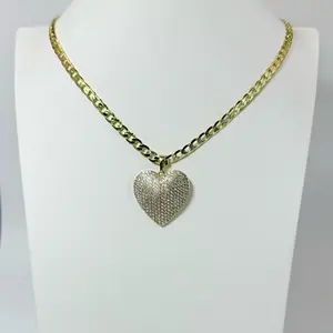 Heart Pendant with a Cuban Chain 20 Inches Long Gold-Tone Necklace Jewelry Accessory