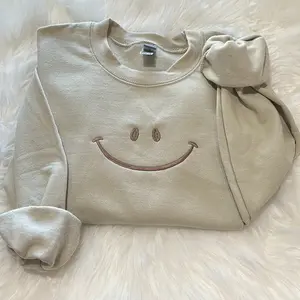 Smiley face embroidered sweatshirt, Happy face sweatshirt, Smiley crewneck, Embroidered sweatshirt