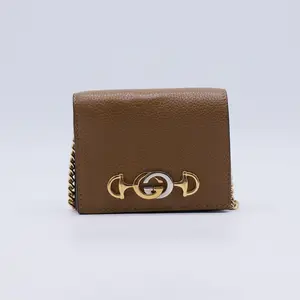 Pre-owned GUCCI leather Small Leather Goods Zumi Card Case Wallet on Chain W21264