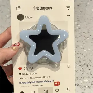 Korean Cute Pink Blue Star Mirror For Magsafe Griptok Holder Phone Finger Ring Stand Support For iPhone 16 Pro Max Girl Bracket