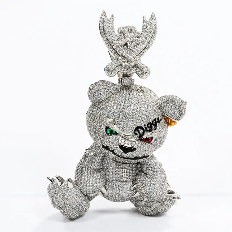 2–5 gangster vibe bear pendant high street fashion hip-hop Cuban quilted chain necklace, customizable with engraved letters/logos/patterns,  summer vibes, Hip-Hop Charms & Pendants, Chunky Pendant Chain Charms & Pendants men's jewelry