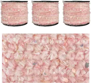 Artisanal Yarn Collection Multifiber Fancy Yarn with Sequins & Iridescent Shimmering Threads for Knitting Crocheting Crafts DIY, Set of 3 Rolls (Peachy )