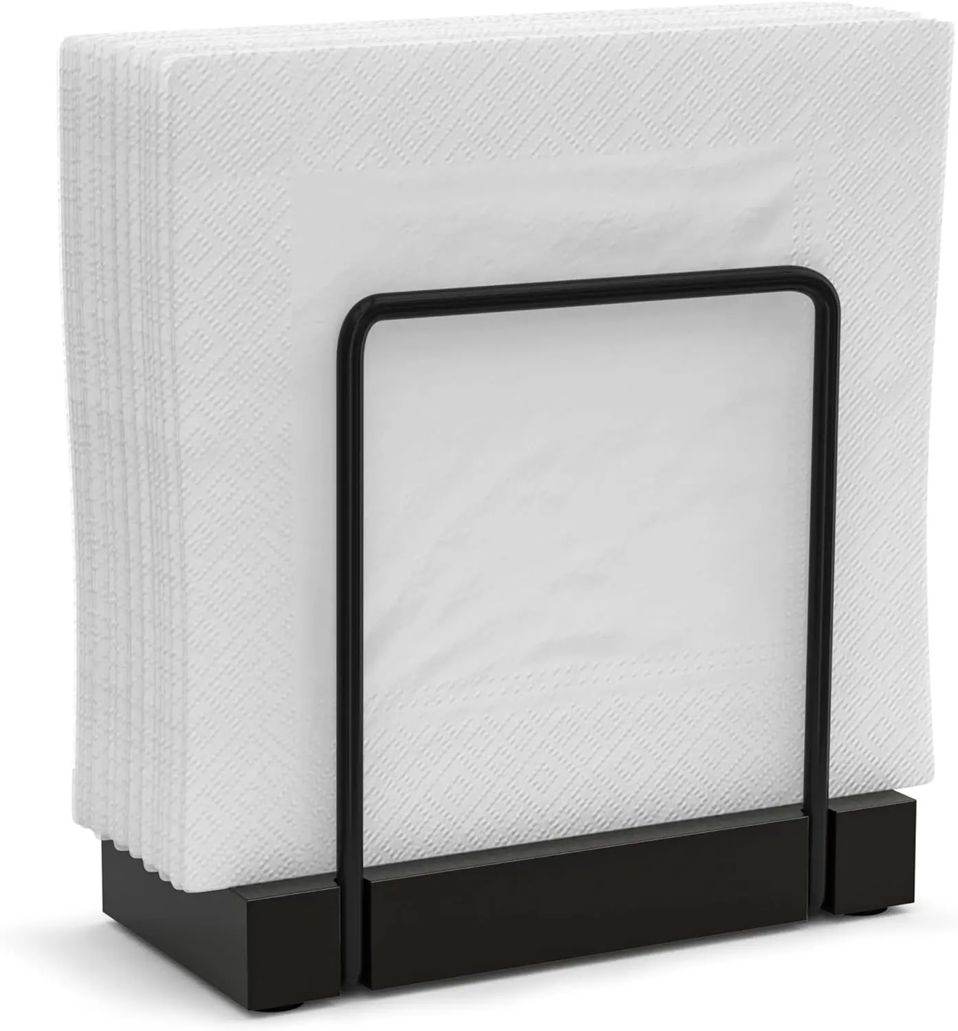 Bamboo-Metal Standing Napkin Holder for Tabletop Dining Table, Modern Rustic Home Supply Holds Lunch, Dinner, and Cocktail Napkins, Black Dispenser for Kitchen Farmhouse Bar, Suitable for All Dining Room Decors