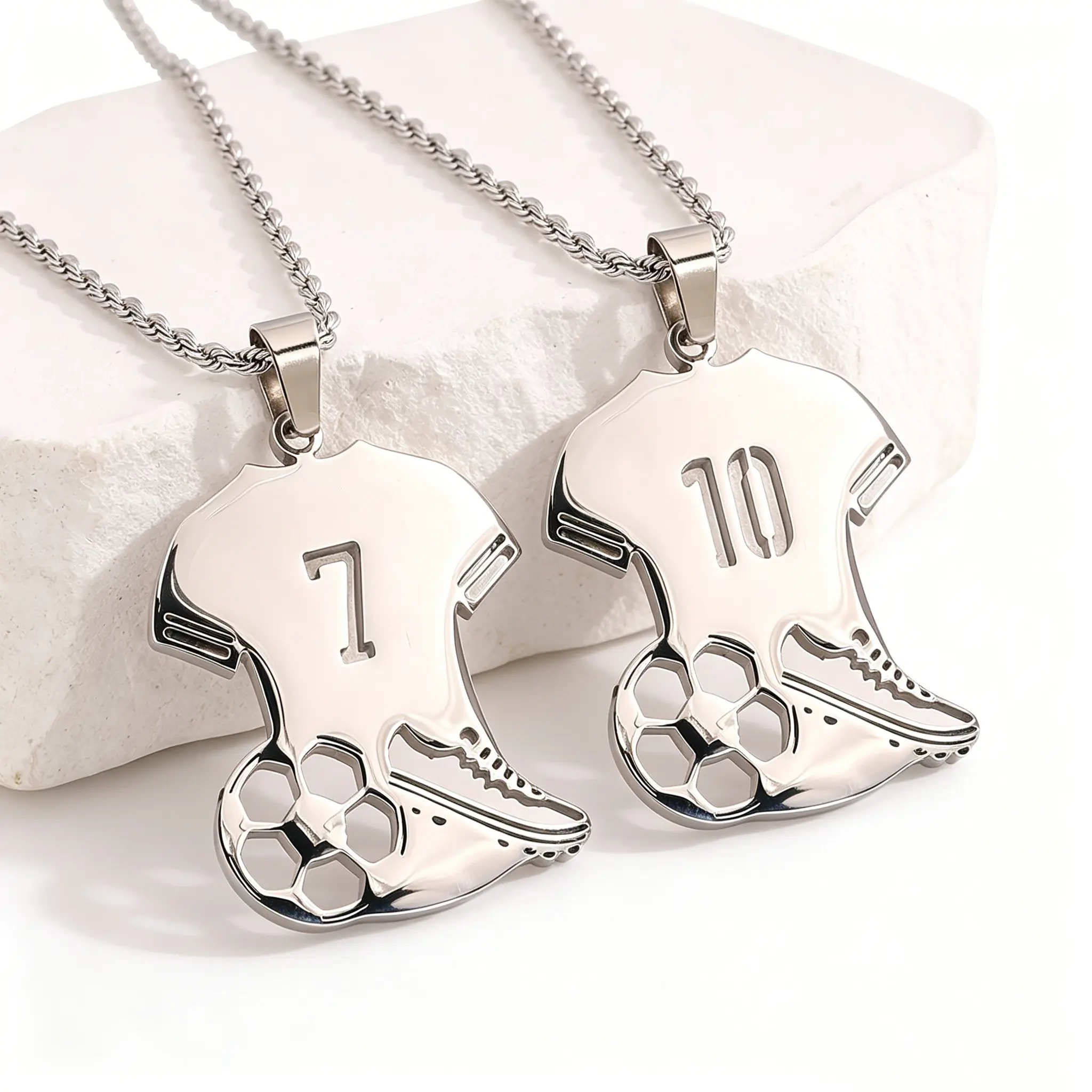 Stainless steel digital hollowed-out soccer shoe pendant necklace, suitable for men and women, a versatile gift for everyday wear.