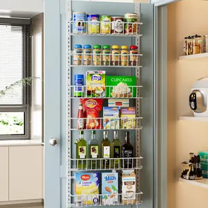 Over the Door Pantry Organizer, Adjustable Pantry Door Organizer, 6-Tier Over the Door Spice Rack, Metal Over the Door Organizer, Kitchen Pantry Organizers and Storage, D5 W16.6 H52.1 in, White Basket Hanging