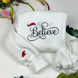Christmas Sweatshirt Embroidered - Sweatshirts- Embroidered Sweatshirts - Christmas - Believe Santa