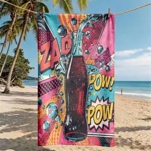 "Pop Art Cola Soda" Beach Towel | Oversized, Quick Dry, Ultra-Soft Polyester | Multi-use for Travel, Swimming, Camping, Fitness | Perfect Choice for Beach Vacations | Machine Washable | 2D Flat | Best Gift for Friends and Family.