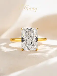 Effinny 14K Gold Plated Elongated Soliatire Radiant Cut Engagement Ring, CZ Fashion Promise Women's Jewelry for Daily Wear