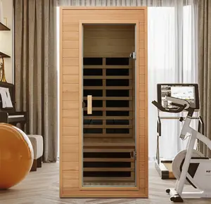 Sauna One-Person Indoor Far Infrared Wood Tempered Glass Door Home Spa