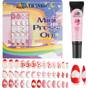 78 Piece Children Press-On Nails Set, Ebanku 3-Piece Kids False Nail Kit, Heart Design for Girls Aged 8-12, Includes Nail Glue