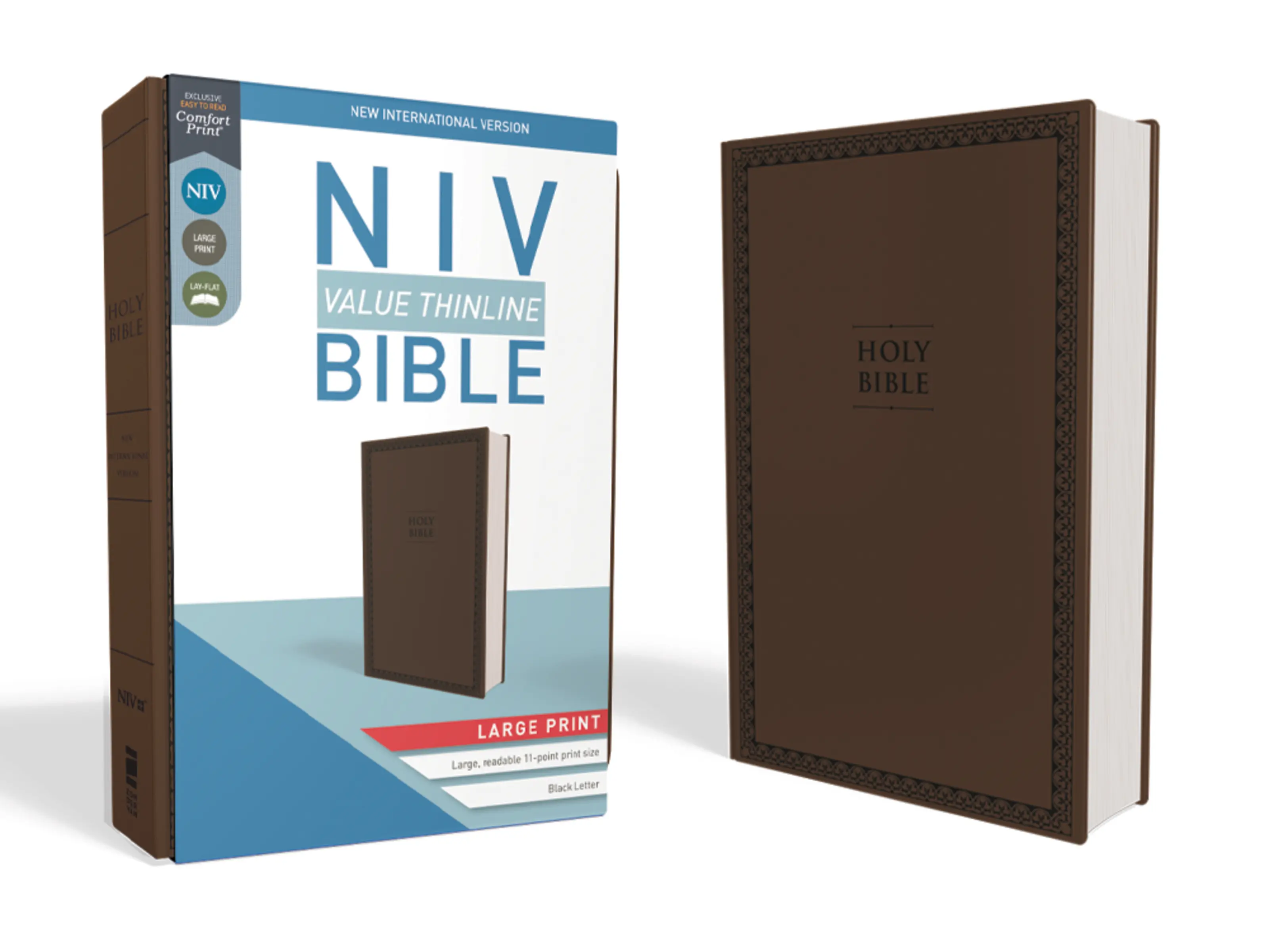 NIV, Value Thinline Bible, Large Print, Leathersoft, Brown, Comfort Print by Zondervan [Leatherbound Book]