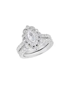 Women's Platinum Plated Ring Set, Vintage Zirconia Paved Two-Piece Design, Luxurious Sparkling Jewelry for Dates Weddings Anniversaries