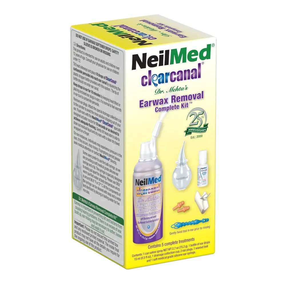 NeilMed ClearCanal Earwax Removal Complete Kit - Saline Spray, Ear Drops, Waxout Tool & Syringe for At-Home Ear Hygiene, 75mL NeilMed ClearCanal Earwax Removal Complete Kit - Saline Spray, Ear Drops, Waxout Tool & Syringe for At-Home Ear Hygiene, 75mL