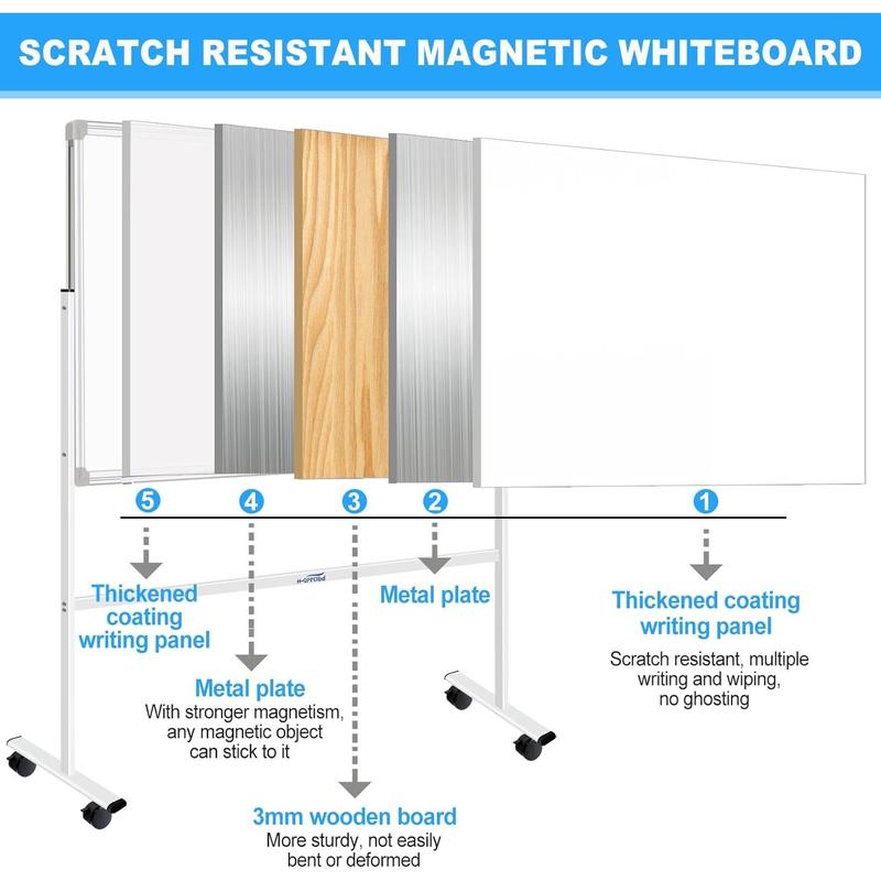 Dry Erase Board with Stand Double-Sided Mobile Whiteboard - 36"x24" Adjustable Height Rolling White Boards on Wheels for  & Adults