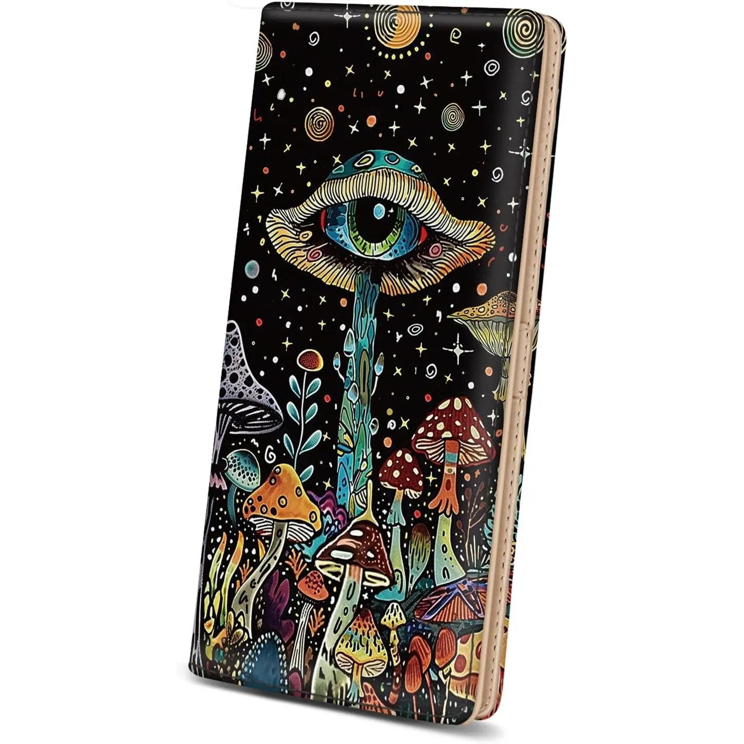 Womens Wallet, Mushroom Eye Slim Thin RFID Blocking Credit Card Wallets, Long Bifold PU Leather Card Holder Organizer, Black  Clutch Billfold with Zipper  Pocket Ladies Girls
