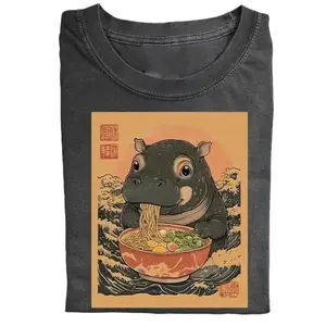 Retro Funny Vintage Graphic Tee,Moo Deng Eat Ramen T-shirt,Animal Shirt,Unisex Meme Cringe Funny Dumb Shirt,Gift For Men Women,Menswear Womenswear Streetwear Cotton Comfort121708