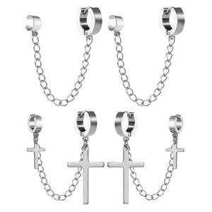 OIDEA Stainless Steel Double Chain Ear Cuff for Men Women, Non-Piercing Minimalist Linked Ear Cuff Earrings, Silver Tone Daily Earrings