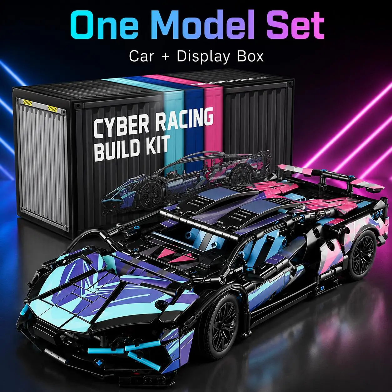 Cyberpunk Super Car Building Block Set , Green Super Sports Car Inspired Model, Engineering Building Blocks, Mechanical Car Model, Stress Relief DIY Kit, Collectible Display Model, Car Enthusiast Gift, Birthday & Holiday Gift, creative play