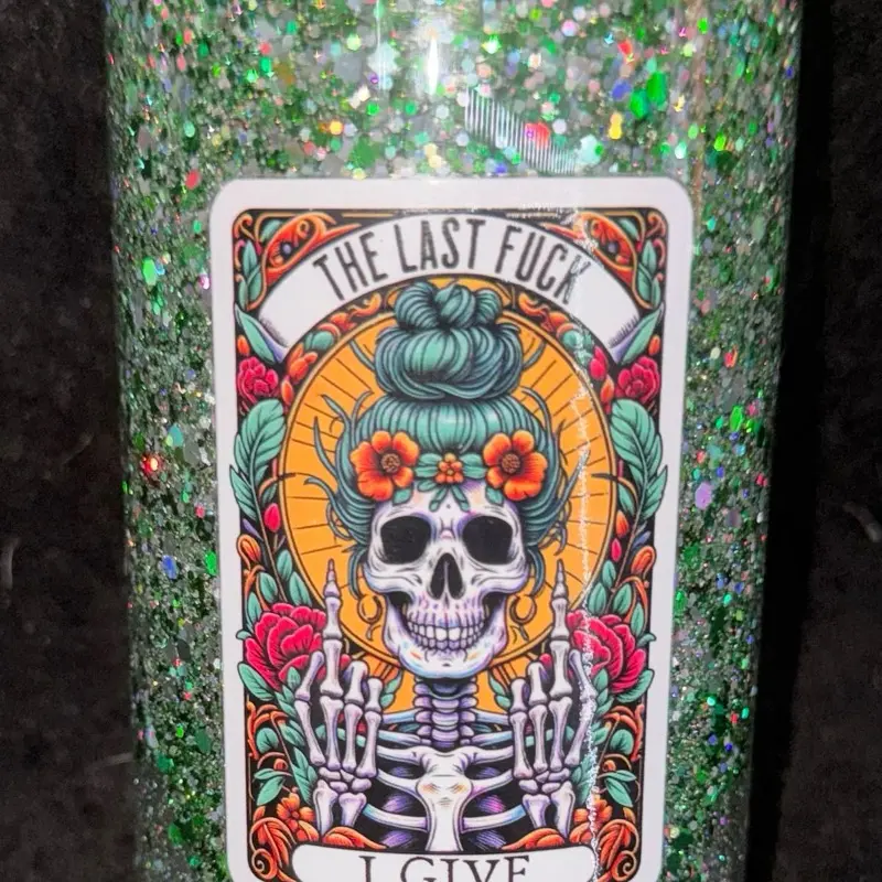 16oz Snow Globe Cup with "The Last Fuck" Design and Glittery Finish