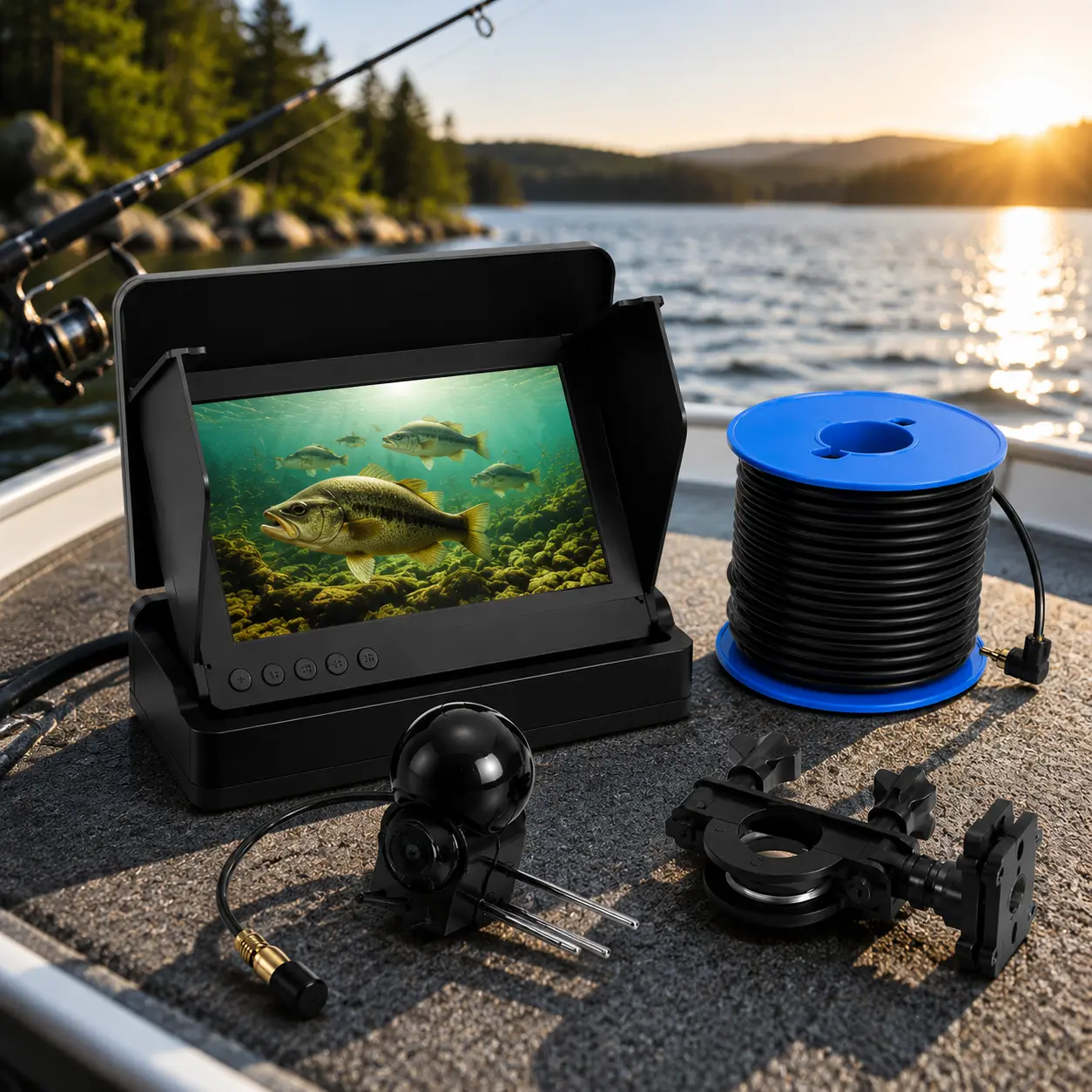 Portable Underwater Fishing Camera with 5" Color Monitor, HD Submersible Camera System for Outdoor Adventures, Ice Fishing, Lake Fishing, Kayak Trips & Boat Fishing Gear