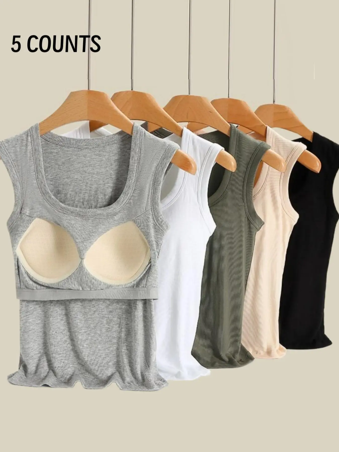 Women's Solid Color Built-In Bra Underwear Tank Top, Casual Comfy Breathable Vest for Daily Wear, Women's Lingerie for All Seasons