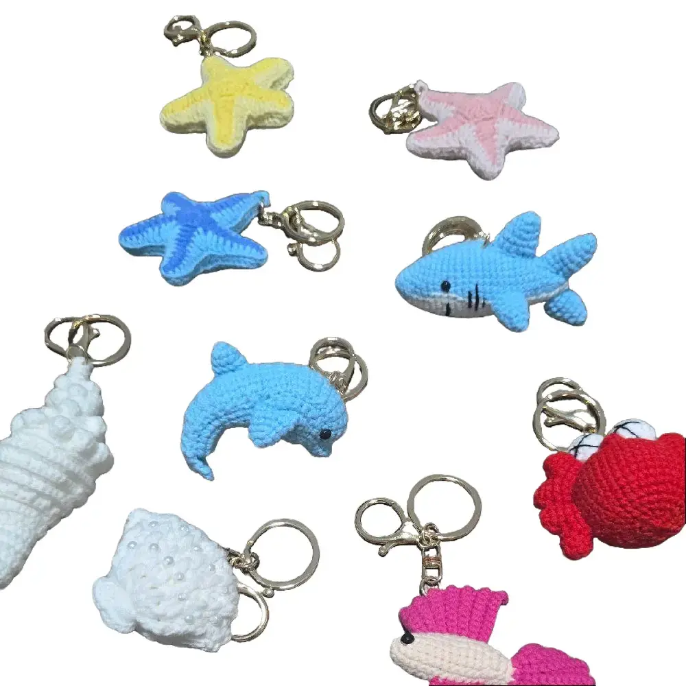 Handmade Cotton Fiber Marine Animal Keychains - Crocheted Amigurumi, Artisan Style, Animal Motif, Cute, Lightweight Whimsical Fashion Accessory, Keychains for Women, Ideal for Gifting, Decor, Cute Keychains