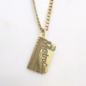 NYC MetroCard Necklace - Brass Pendant & Chain - Handmade in NY