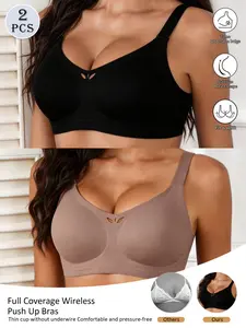 2 Pack Jelly Strip Wire-Free Seamless Bra, Full Coverage Side Wings Hide Underarm Fat, Water Drop Hollow Exquisite Breathable, High Stretch Skin-Friendly Zero Constraint, All Day Wear No Deformation Essential For Ladies