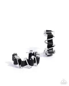 Captivating Corkscrew - Black Leather Silver Hoop Earrings - Paparazzi