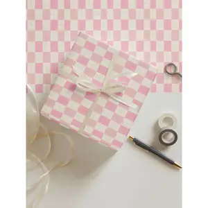 Soft Pink Checkered Gift Wrap Set (Set of 3)