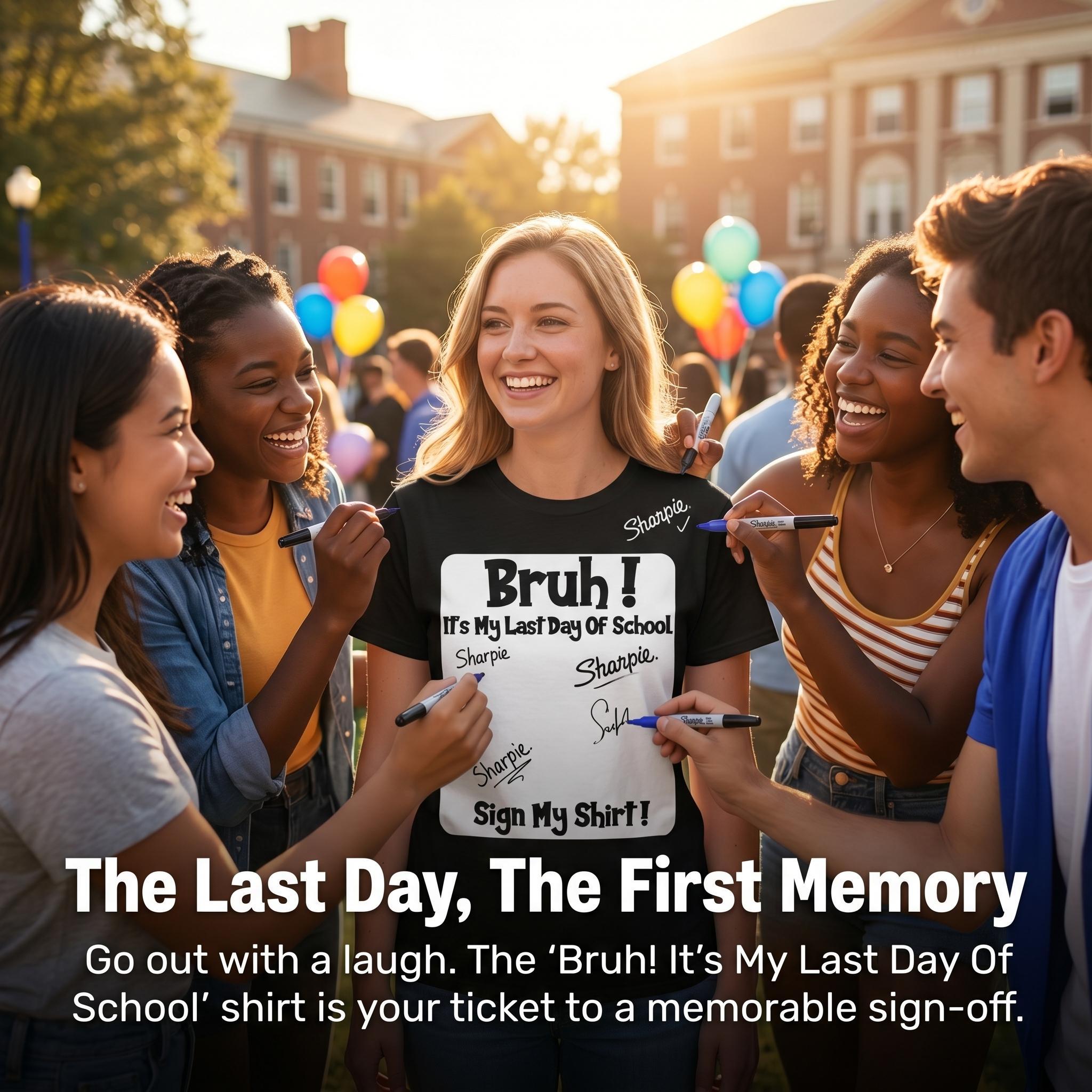 “Bruh It'S My Last Day of School Sign My T-Shirt” Funny Graduation T‑Shirt, Breathable, Comfortable Short Sleeve Tees Perfect for Boys Shirts Boy Girl Best Gift, Graduation Commemorative Tee