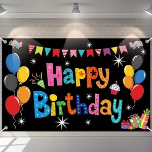 Colorful Happy Birthday Banner Party Decorations Rainbow Backdrop Large Yard Sign Background for Indoor Outdoor Supplies Boys  Girls 43 * 71 Inch