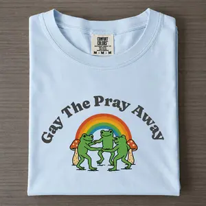 RodyThread Gay The Pray Away Graphic T-Shirt Retro Cottagecore Indie Aesthetic Funny Dancing Frog Rainbow Pride LGBTQ Vintage Mushroom Queer Statement Tee