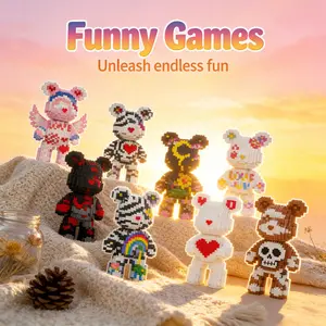 Multicolor Surprise Gift Bear 3D Puzzle Building Blocks Decoration, Home Office Bookshelf Decor, Party Living Room TV Stand Display, Game