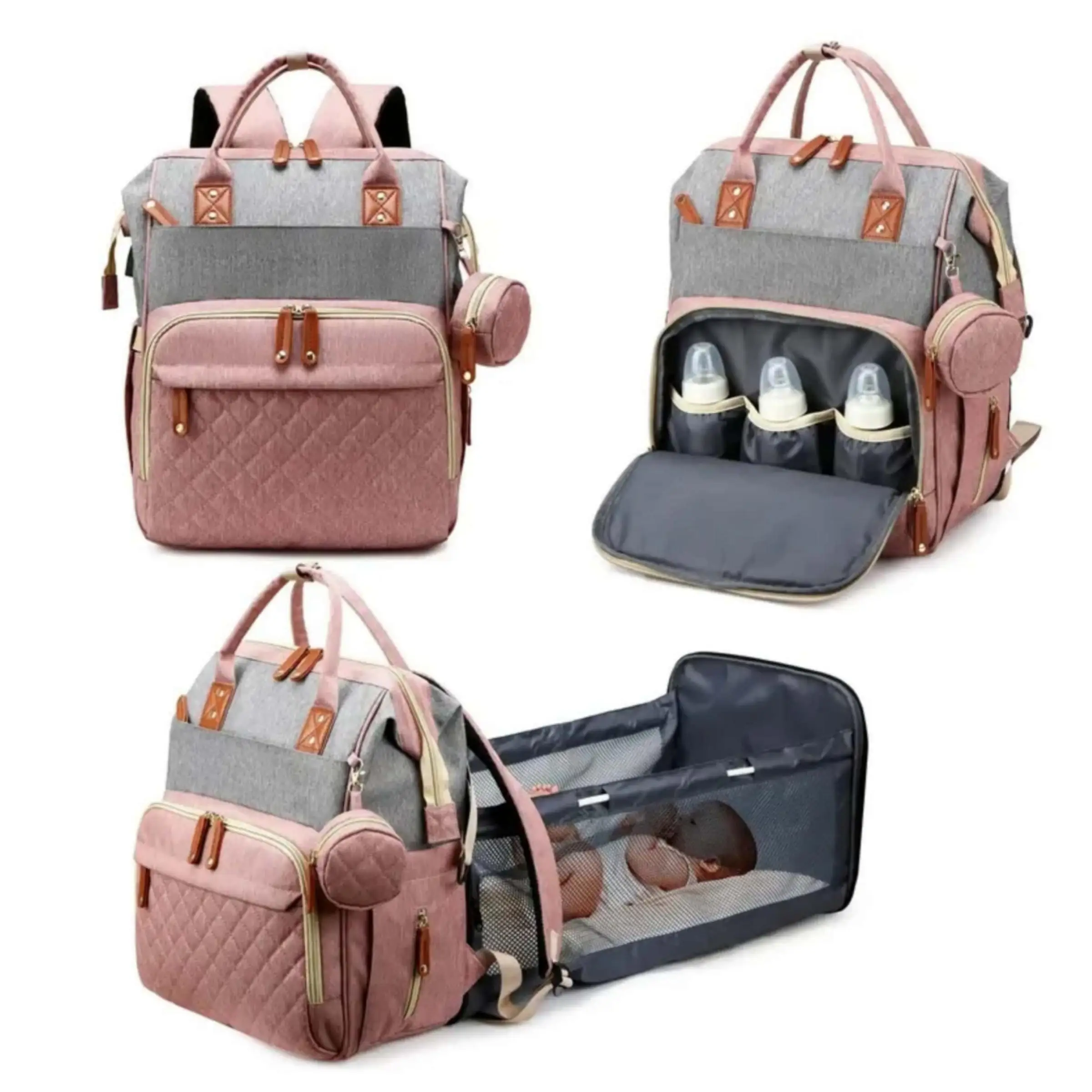 Large Capacity Diaper Backpack, 1 Count Multi-grid Diaper Bag with Pacifier Box & Changing Pad, Fashionable Diaper Bag for Mom & Dad