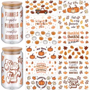 12 Sheets of Autumn UV Dtf Cup Wrap Transfer Sticker for Glass Fall Rub on Transfers for 16 oz Glass Cup Transfers for Furniture   for Cups DIY Crafts
