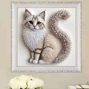 5D Cat Diamond Painting Kit, Adult DIY Crystal Drill Art, Home Wall Decor, Suitable for Beginners, Animal Theme Craft Set